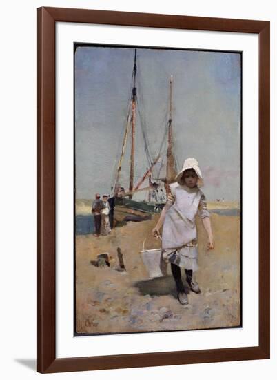 A Breton Fisher Girl (Oil on Panel)-Hector Caffieri-Framed Premium Giclee Print