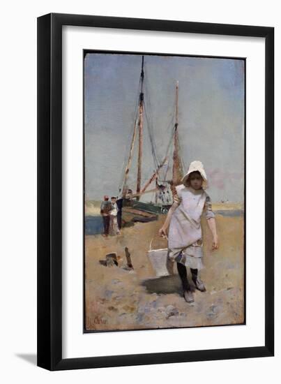 A Breton Fisher Girl (Oil on Panel)-Hector Caffieri-Framed Giclee Print