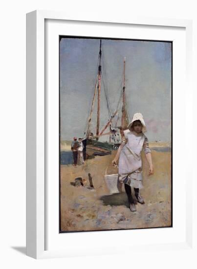 A Breton Fisher Girl (Oil on Panel)-Hector Caffieri-Framed Giclee Print