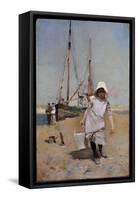 A Breton Fisher Girl (Oil on Panel)-Hector Caffieri-Framed Stretched Canvas