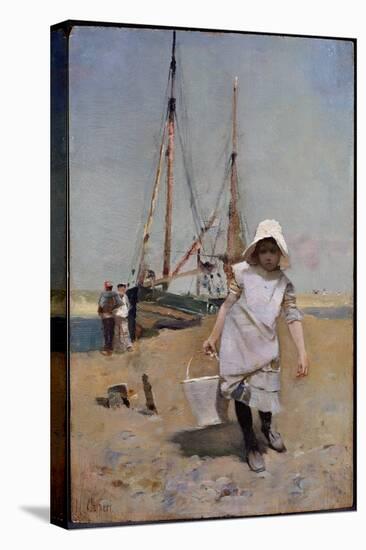 A Breton Fisher Girl (Oil on Panel)-Hector Caffieri-Stretched Canvas