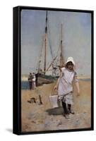 A Breton Fisher Girl (Oil on Panel)-Hector Caffieri-Framed Stretched Canvas