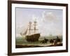 A Brick Caught on the Shore, Unloaded into Carts. Oil on Canvas, circa 1790, by Julius Caesar Ibbet-Julius Caesar Ibbetson-Framed Giclee Print