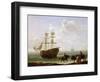 A Brick Caught on the Shore, Unloaded into Carts. Oil on Canvas, circa 1790, by Julius Caesar Ibbet-Julius Caesar Ibbetson-Framed Giclee Print