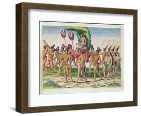 A Bride Is Carried to the Chief, from 'Brevis Narratio..', Engraved by Theodore De Bry-Jacques Le Moyne-Framed Giclee Print