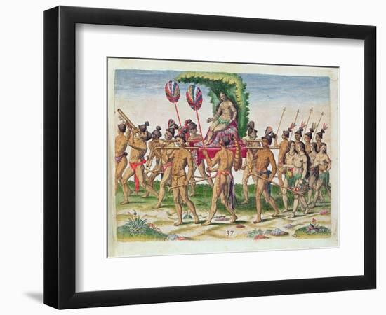 A Bride Is Carried to the Chief, from 'Brevis Narratio..', Engraved by Theodore De Bry-Jacques Le Moyne-Framed Giclee Print