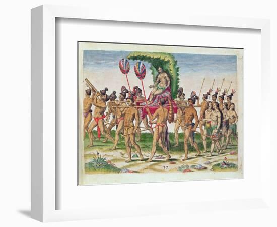 A Bride Is Carried to the Chief, from 'Brevis Narratio..', Engraved by Theodore De Bry-Jacques Le Moyne-Framed Giclee Print