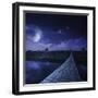 A Bridge across the River at Night Against Starry Sky, Russia-null-Framed Photographic Print