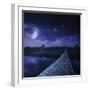 A Bridge across the River at Night Against Starry Sky, Russia-null-Framed Photographic Print