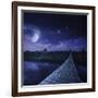 A Bridge across the River at Night Against Starry Sky, Russia-null-Framed Photographic Print