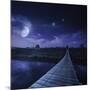 A Bridge across the River at Night Against Starry Sky, Russia-null-Mounted Photographic Print