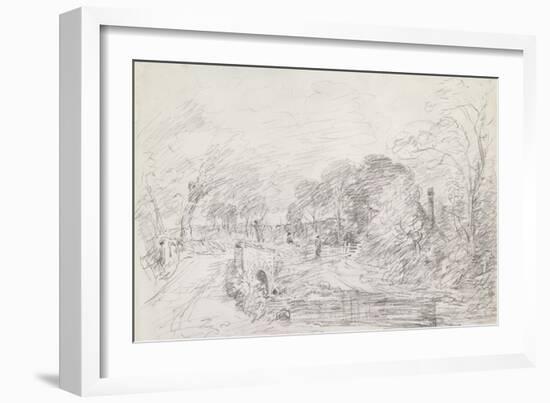 A Bridge Near Salisbury Court, C.1829 (Graphite on Paper)-John Constable-Framed Giclee Print