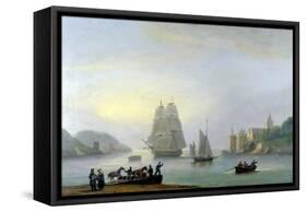A Brig Entering Dartmouth Harbour, with a Ferry in the Foreground, 1828-Thomas Luny-Framed Stretched Canvas
