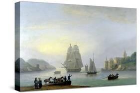 A Brig Entering Dartmouth Harbour, with a Ferry in the Foreground, 1828-Thomas Luny-Stretched Canvas
