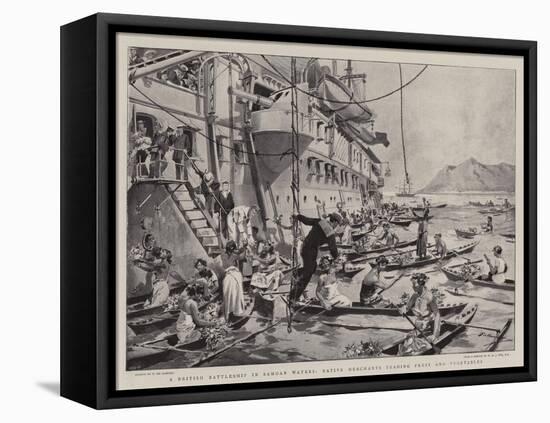 A British Battleship in Samoan Waters, Native Merchants Trading Fruit and Vegetables-Frederic De Haenen-Framed Stretched Canvas