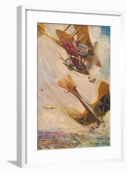 'A British Biplane Bringing Down a German Taube', c1916 (1928)-Cyrus Cuneo-Framed Giclee Print