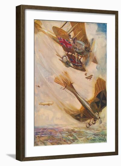 'A British Biplane Bringing Down a German Taube', c1916 (1928)-Cyrus Cuneo-Framed Giclee Print