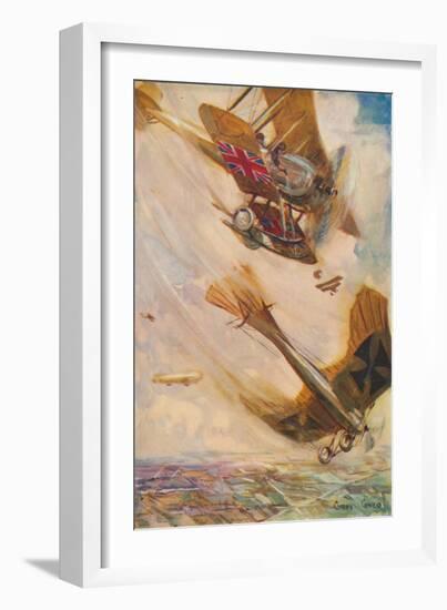 'A British Biplane Bringing Down a German Taube', c1916 (1928)-Cyrus Cuneo-Framed Giclee Print