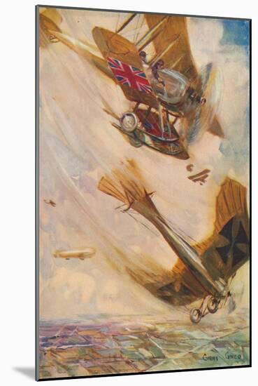'A British Biplane Bringing Down a German Taube', c1916 (1928)-Cyrus Cuneo-Mounted Giclee Print