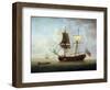 A British Brigantine, Carrying the Red Flag and the Union Jack, Offshore in a Calm Sea. Oil on Canv-John the Elder Cleveley-Framed Giclee Print