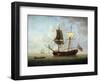 A British Brigantine, Carrying the Red Flag and the Union Jack, Offshore in a Calm Sea. Oil on Canv-John the Elder Cleveley-Framed Giclee Print