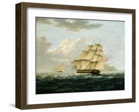 A British Frigate in Pursuit of a French Frigate-Thomas Buttersworth-Framed Giclee Print