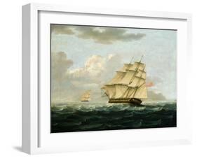 A British Frigate in Pursuit of a French Frigate-Thomas Buttersworth-Framed Giclee Print