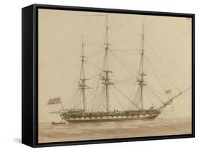A British Frigate Riding on Her Anchor-John Wilson Carmichael-Framed Stretched Canvas