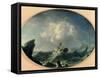 A British Man of War in Rough Seas off a Rocky Coast-Charles Brooking-Framed Stretched Canvas