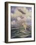 A British Naval Airship Bombing a Submarine-null-Framed Giclee Print