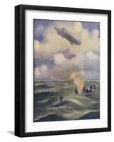 A British Naval Airship Bombing a Submarine-null-Framed Giclee Print