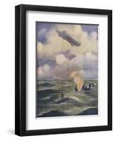 A British Naval Airship Bombing a Submarine-null-Framed Premium Giclee Print