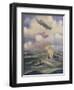 A British Naval Airship Bombing a Submarine-null-Framed Premium Giclee Print