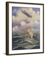 A British Naval Airship Bombing a Submarine-null-Framed Giclee Print