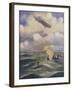 A British Naval Airship Bombing a Submarine-null-Framed Giclee Print