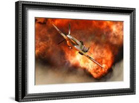 A British Supermarine Spitfire Bursting Through Explosive Flames-null-Framed Art Print