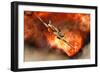 A British Supermarine Spitfire Bursting Through Explosive Flames-null-Framed Premium Giclee Print