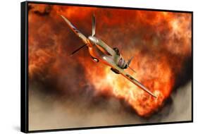 A British Supermarine Spitfire Bursting Through Explosive Flames-null-Framed Stretched Canvas