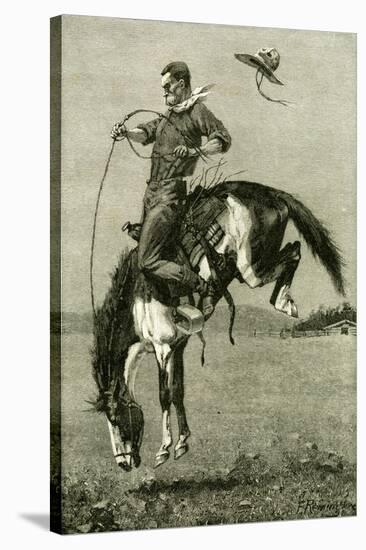 A Bronco Buster Riding a Bucking Horse 1891, USA-null-Stretched Canvas