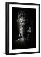 A Buddha Statue in the Garden of Zen Temple Ryumonji Illuminated by the Last Sun Rays of the Day-null-Framed Premium Photographic Print