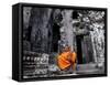 A Buddhist Monk Relaxes in the Bayon Temple, Angkor, Unesco World Heritage Site, Cambodia-Andrew Mcconnell-Framed Stretched Canvas