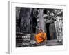 A Buddhist Monk Relaxes in the Bayon Temple, Angkor, Unesco World Heritage Site, Cambodia-Andrew Mcconnell-Framed Photographic Print