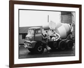 A Builder Climbing into a Ready-Mix Concrete Transporter Lorry-null-Framed Photographic Print