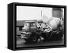 A Builder Climbing into a Ready-Mix Concrete Transporter Lorry-null-Framed Stretched Canvas