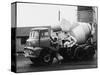 A Builder Climbing into a Ready-Mix Concrete Transporter Lorry-null-Stretched Canvas