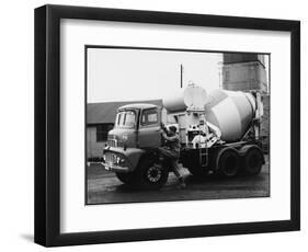 A Builder Climbing into a Ready-Mix Concrete Transporter Lorry-null-Framed Photographic Print