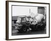 A Builder Climbing into a Ready-Mix Concrete Transporter Lorry-null-Framed Photographic Print