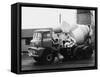 A Builder Climbing into a Ready-Mix Concrete Transporter Lorry-null-Framed Stretched Canvas