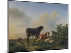 A Bull, a Cow, a Donkey, a Goat, Sheep and Poultry in an Extensive Landscape, 1849-Eugene Joseph Verboeckhoven-Mounted Giclee Print