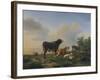 A Bull, a Cow, a Donkey, a Goat, Sheep and Poultry in an Extensive Landscape, 1849-Eugene Joseph Verboeckhoven-Framed Giclee Print